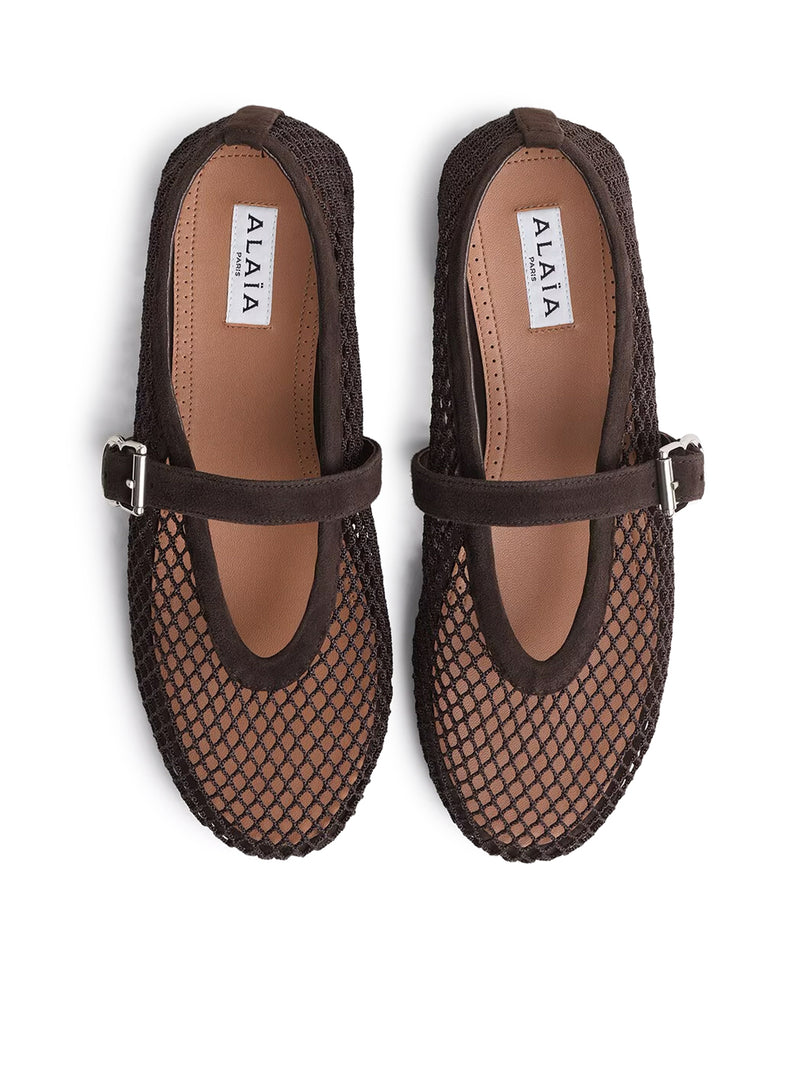 BALLERINE FLAT IN RETE E PELLE SCAMOSCIATA