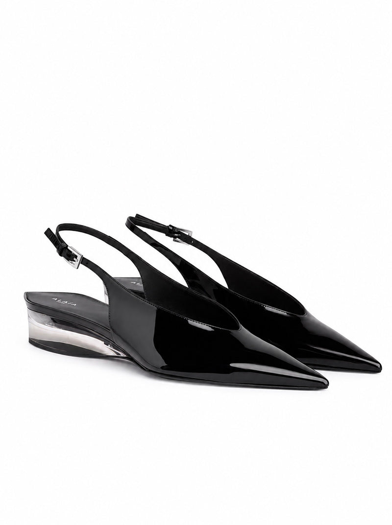SLINGBACK CON ZEPPA INVISIBILE IN VITELLO VERNICIATO