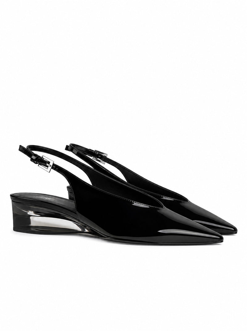 SLINGBACK CON ZEPPA INVISIBILE IN VITELLO VERNICIATO