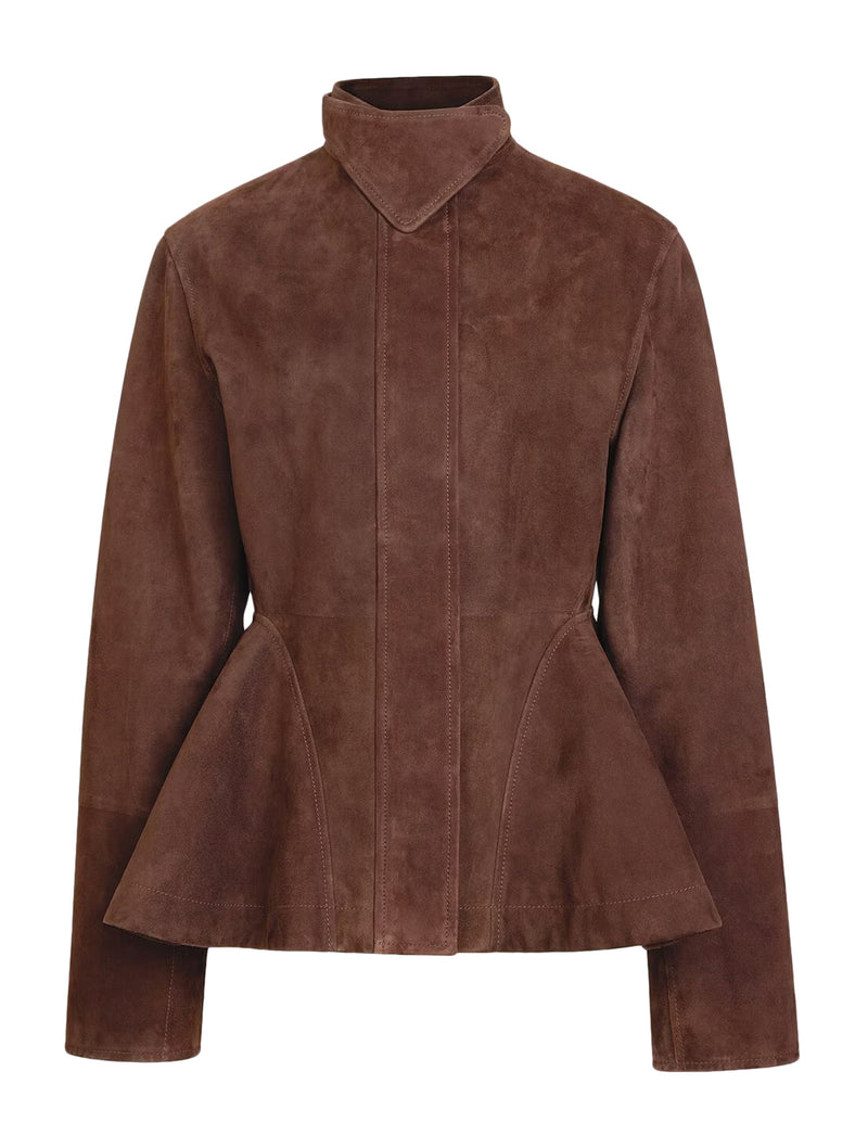 GIACCA TAGLIO PEPLUM IN PELLE DI CAPRA SCAMOSCIATA