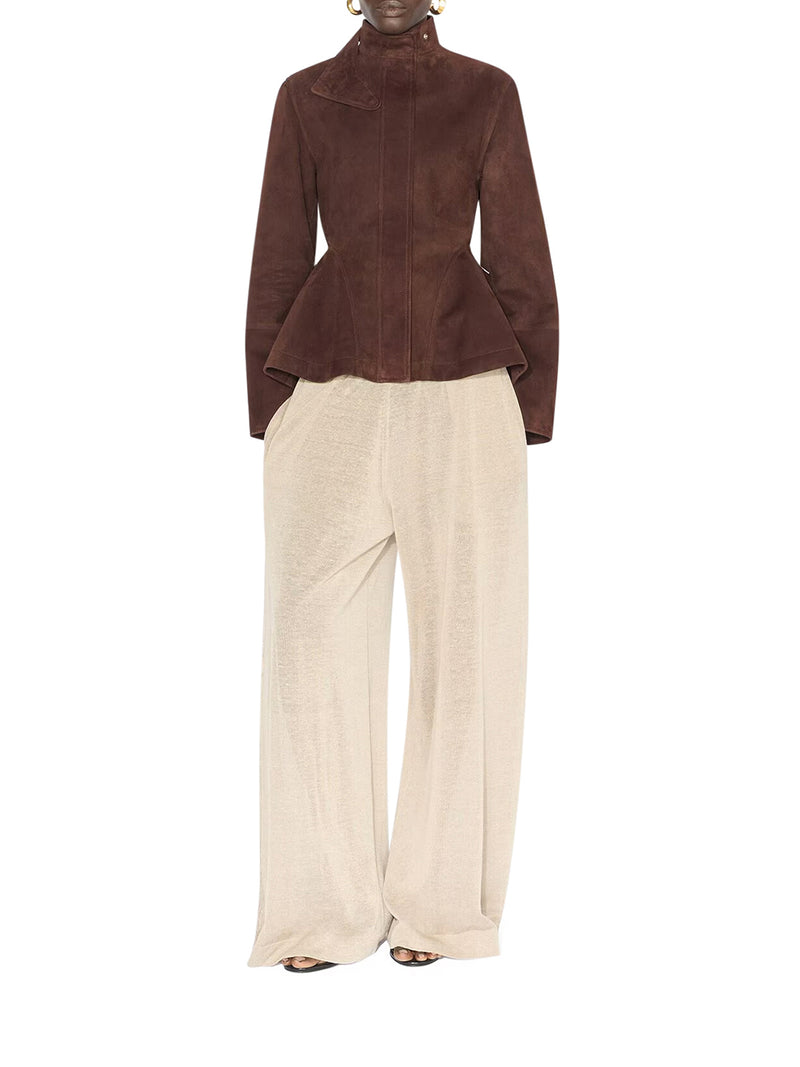 GIACCA TAGLIO PEPLUM IN PELLE DI CAPRA SCAMOSCIATA