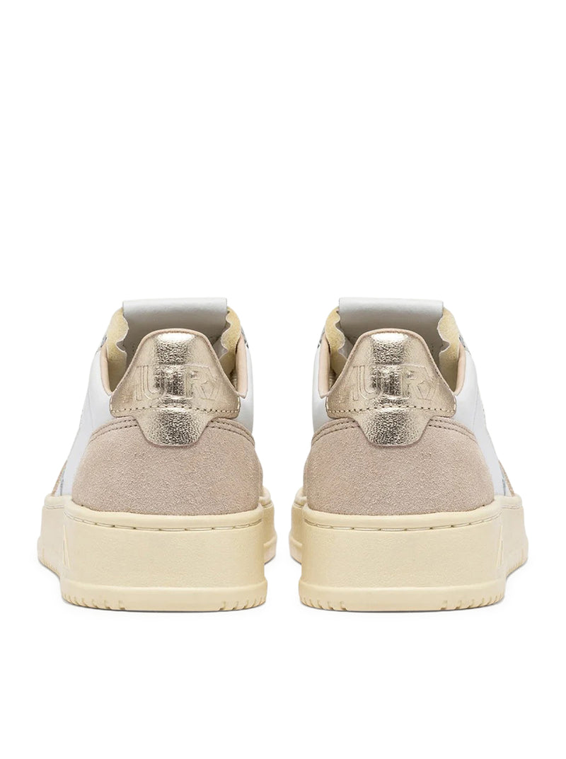 SNEAKERS MEDALIST LOW IN PELLE E SUEDE BIANCA E ORO