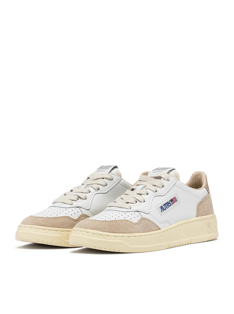 SNEAKERS MEDALIST LOW IN PELLE E SUEDE BIANCA E ORO