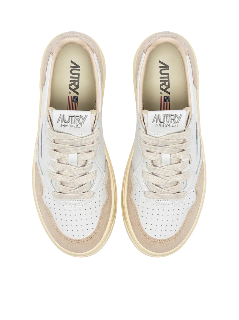 SNEAKERS MEDALIST LOW IN PELLE E SUEDE BIANCA E ORO