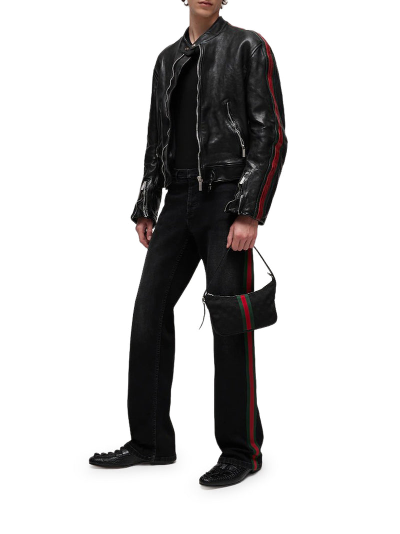 BOMBER IN PELLE DI BUFALO CON NASTRO WEB