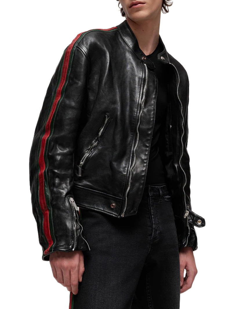 BOMBER IN PELLE DI BUFALO CON NASTRO WEB