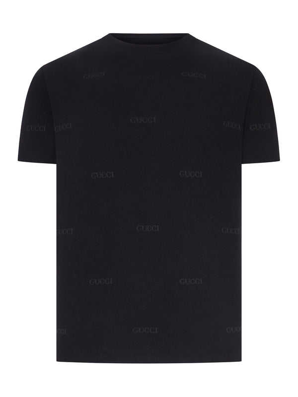 T-SHIRT IN MISTO LANA E SETA JACQUARD CON LOGO ALL-OVER
