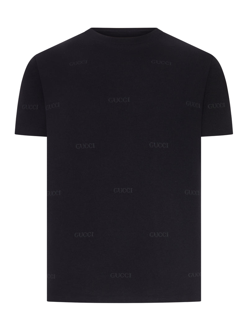 T-SHIRT IN MISTO LANA E SETA JACQUARD CON LOGO ALL-OVER