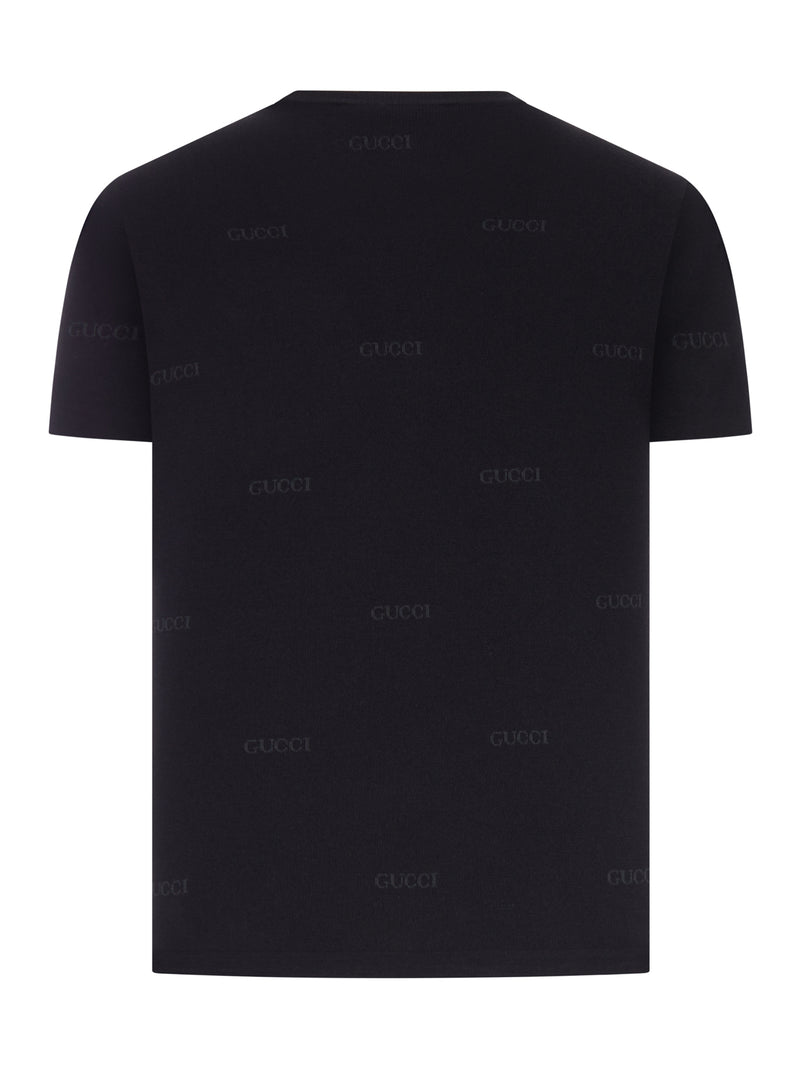 T-SHIRT IN MISTO LANA E SETA JACQUARD CON LOGO ALL-OVER