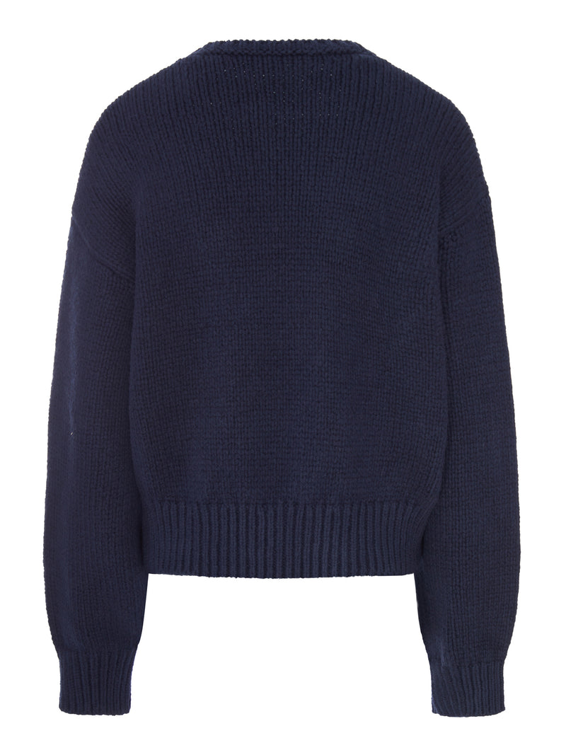 MAGLIONE IN MAGLIA GROSSA CON LOGO INTARSIO
