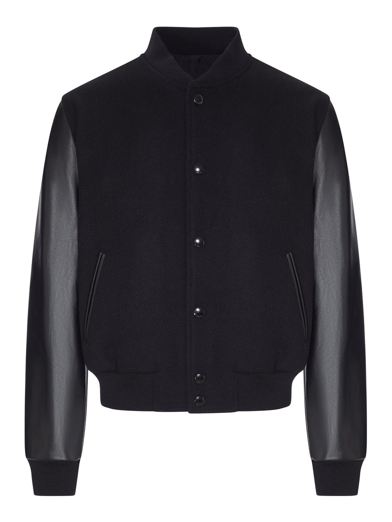 BOMBER VARSITY IN PANNO CON MANICHE IN PELLE