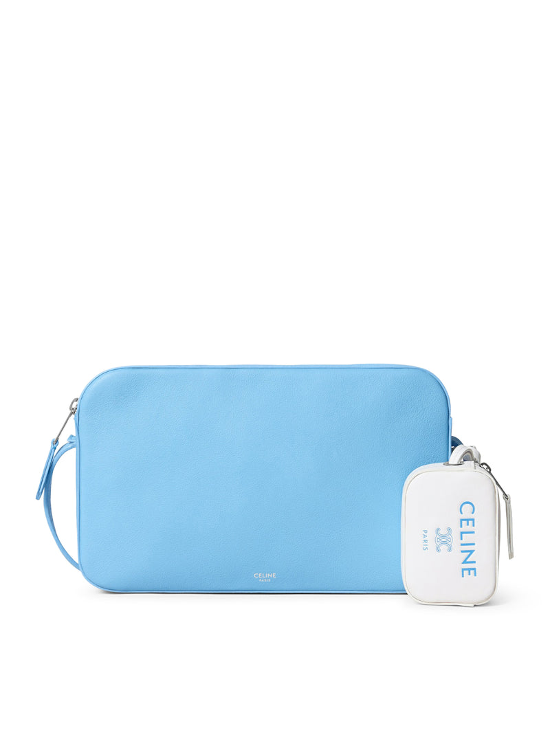 BORSA MESSENGER CON CHARM IN PELLE DI VITELLO LISCIA E AGNELLO