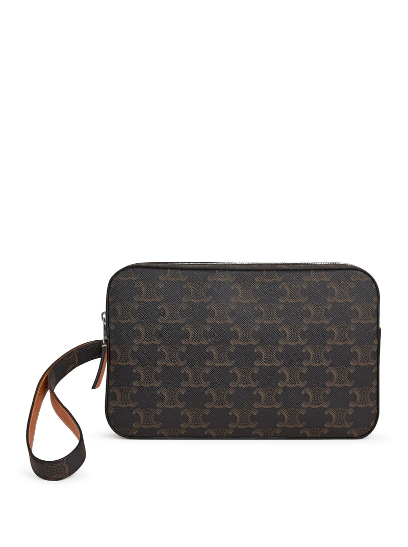 POCHETTE CON TRACOLLA IN TELA TRIOMPHE E PELLE DI VITELLO
