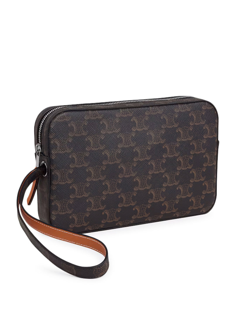 POCHETTE CON TRACOLLA IN TELA TRIOMPHE E PELLE DI VITELLO