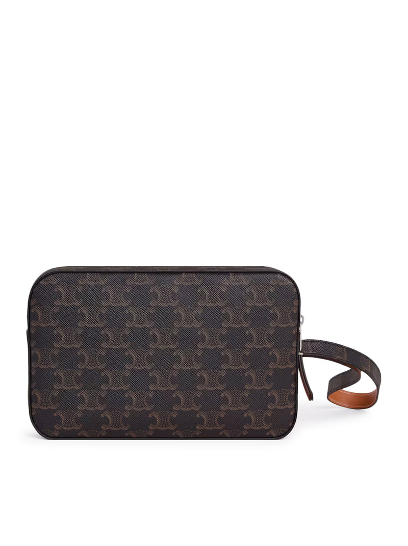 POCHETTE CON TRACOLLA IN TELA TRIOMPHE E PELLE DI VITELLO