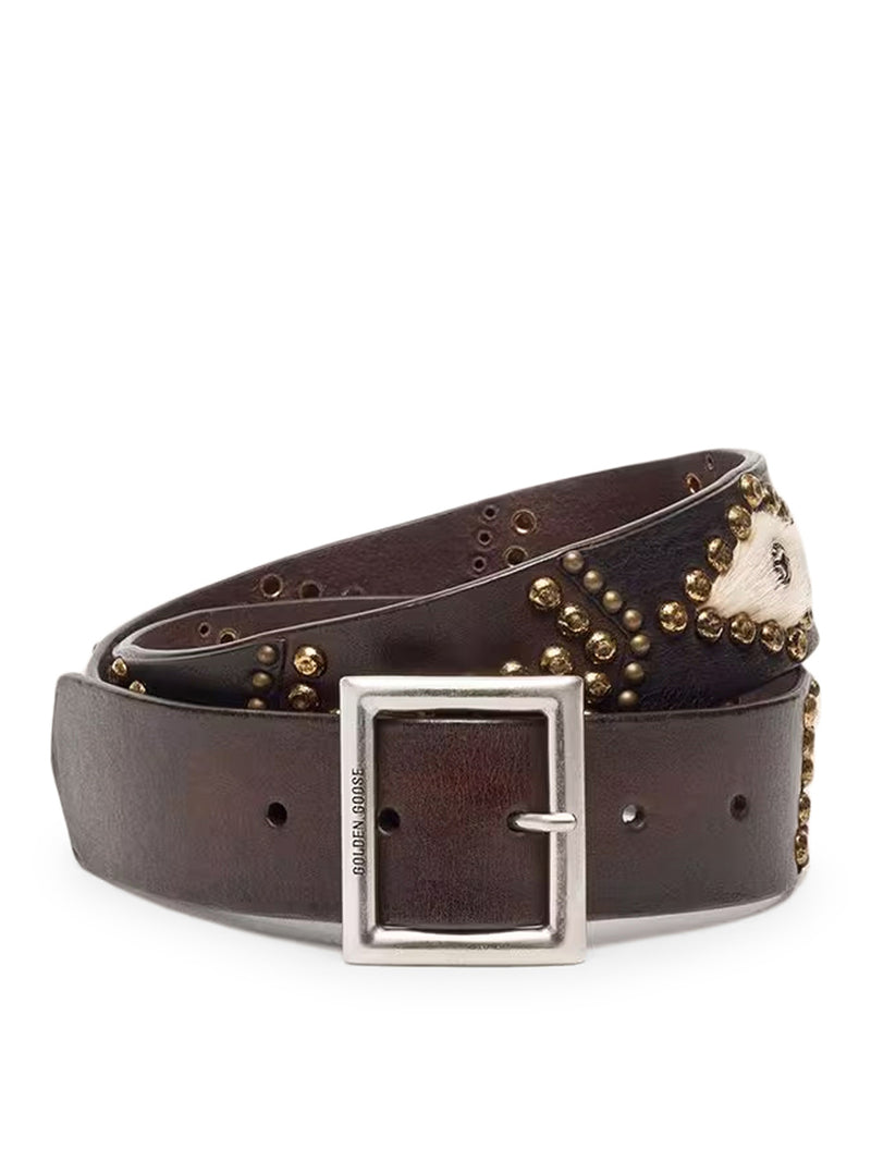 CINTURA SIERRA  IN PELLE COLOR MOGANO CON BORCHIE APPLICATE