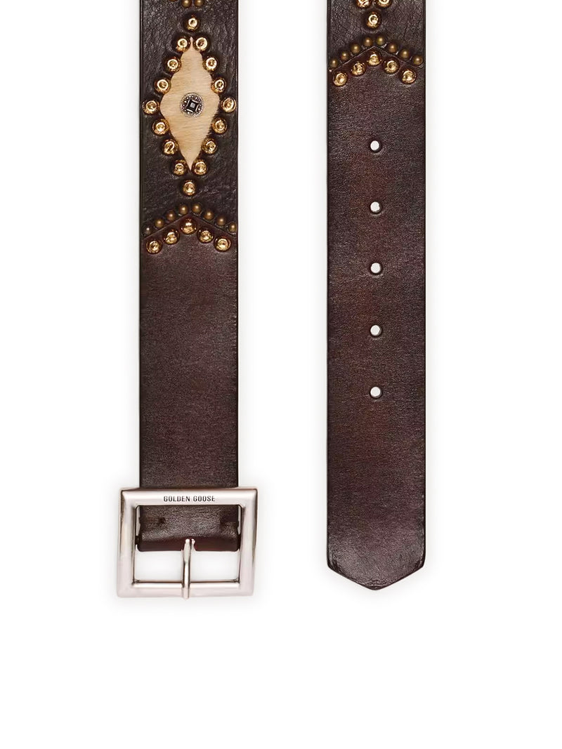 CINTURA SIERRA  IN PELLE COLOR MOGANO CON BORCHIE APPLICATE