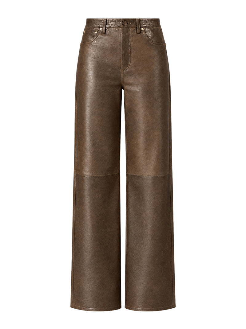 PANTALONI IN NAPPA CERATA COLOR VERDE SCURO A PANNELLI
