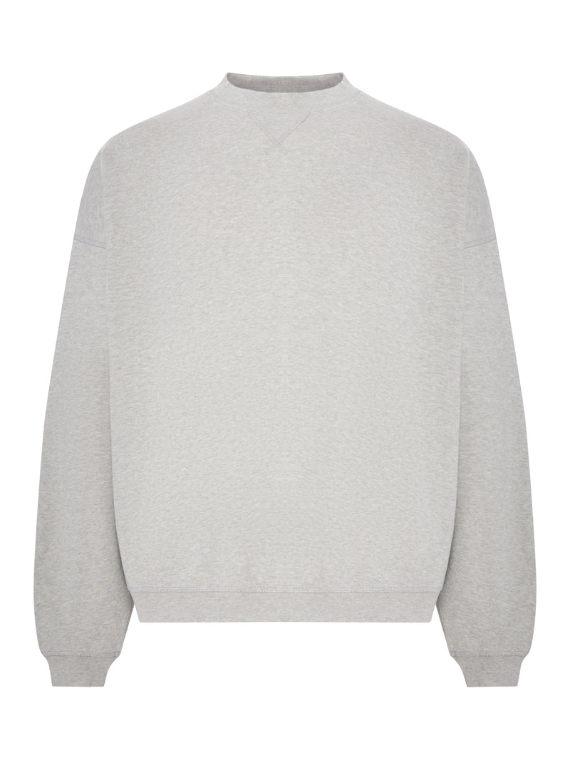 FELPA IN COTONE GRIGIO MÉLANGE CON LOGO A CONTRASTO