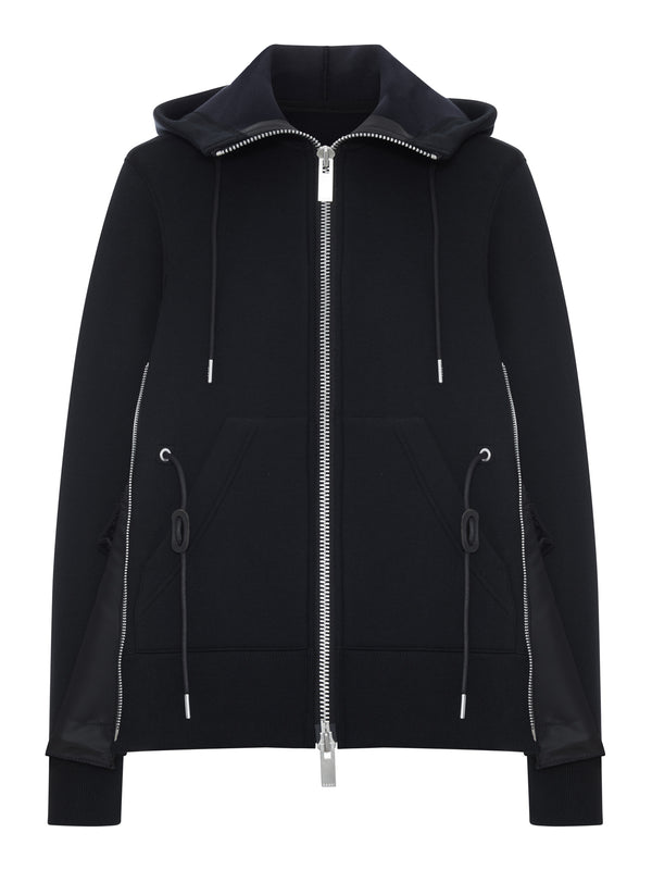 FELPA CON ZIP E CAPPUCCIO CON DETTAGLI IN NYLON