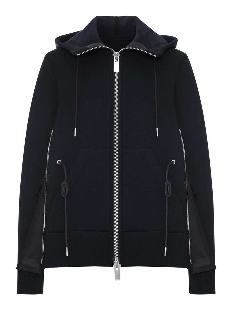 FELPA CON ZIP E CAPPUCCIO CON DETTAGLI IN NYLON