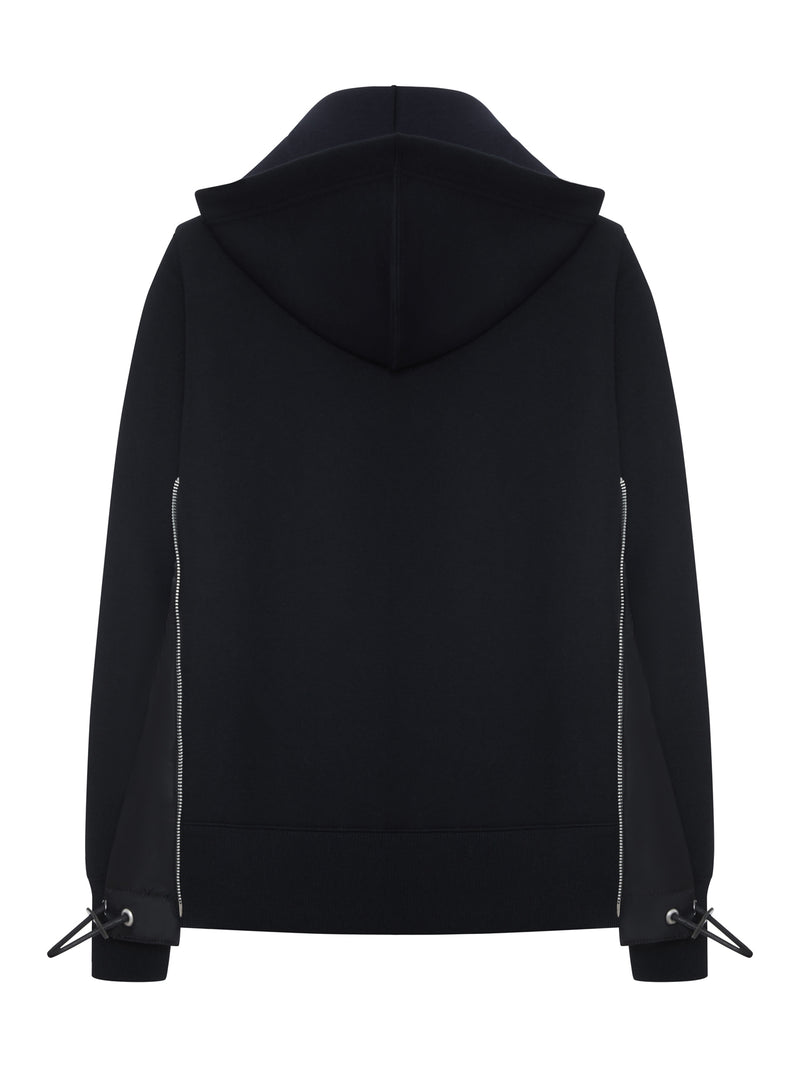 FELPA CON ZIP E CAPPUCCIO CON DETTAGLI IN NYLON