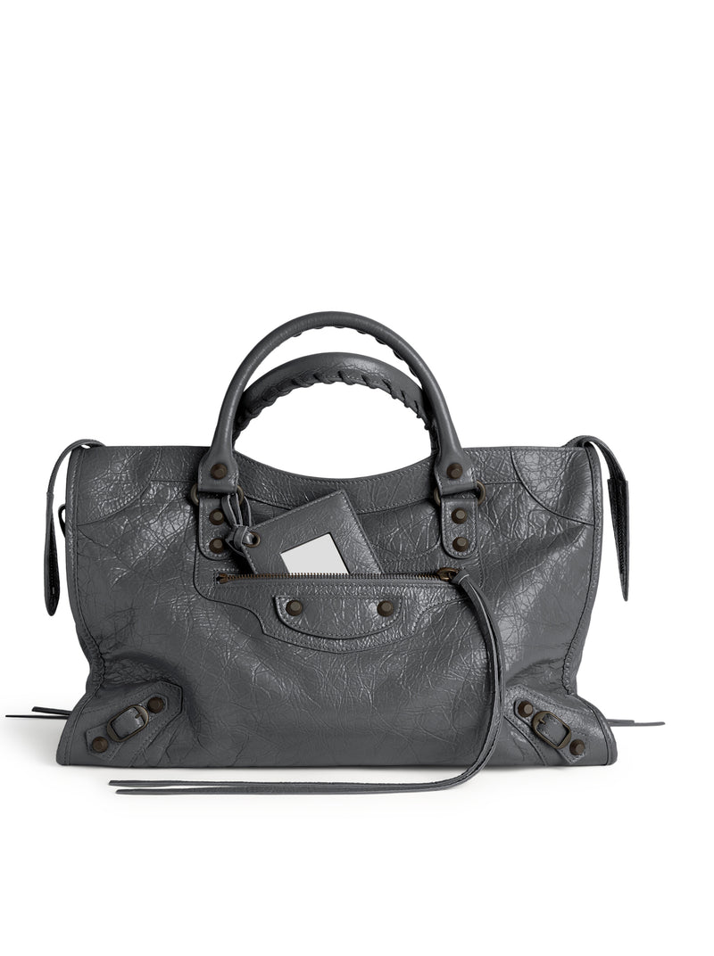 BORSA LE CITY MEDIA IN PELLE DI AGNELLO ARENA IN PIETRA VULCANICA CON FINITURE OTTONE