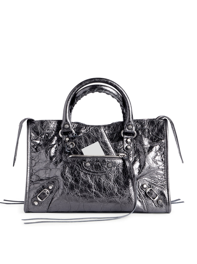 BORSA LE CITY PICCOLA IN PELLE DI AGNELLO ARENA METALLIZZATA CON FINITURE ARGENTO LUCIDO