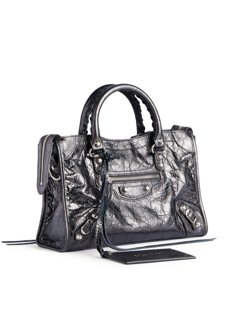 BORSA LE CITY PICCOLA IN PELLE DI AGNELLO ARENA METALLIZZATA CON FINITURE ARGENTO LUCIDO
