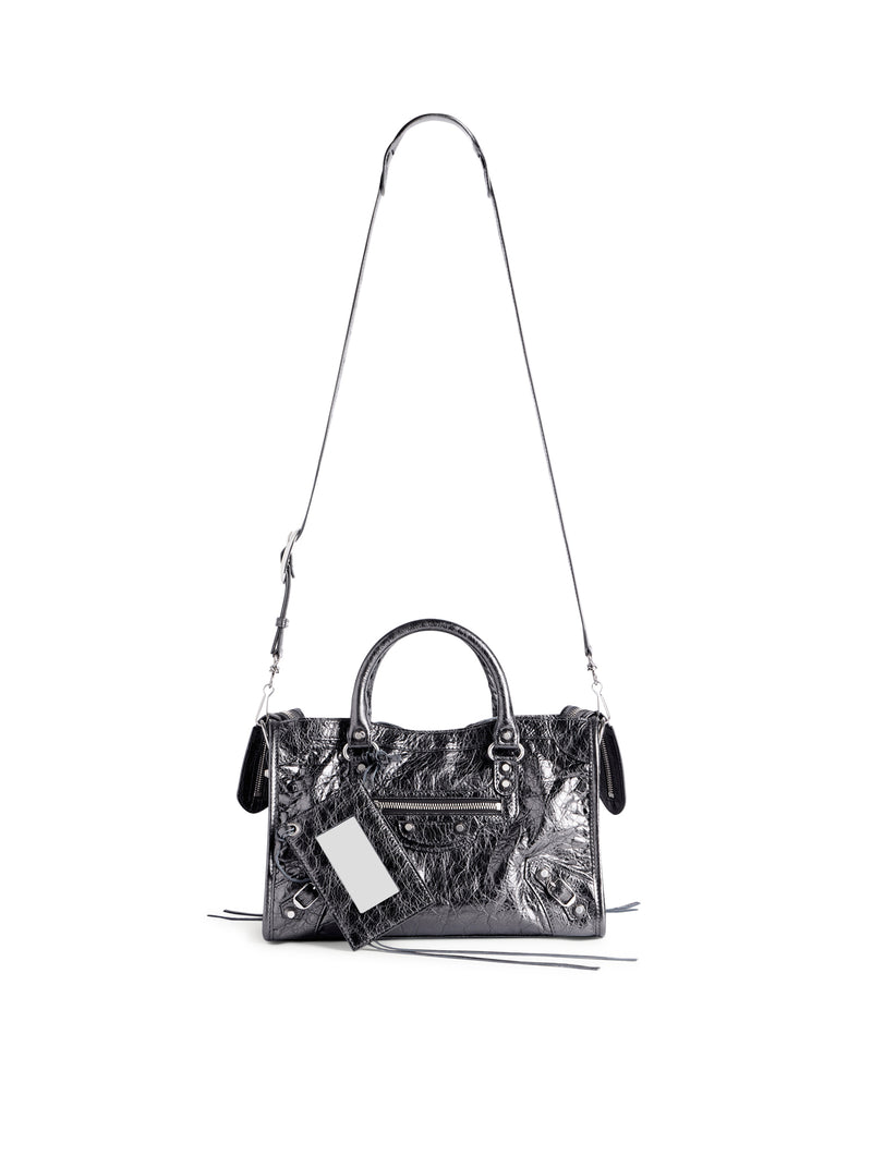 BORSA LE CITY PICCOLA IN PELLE DI AGNELLO ARENA METALLIZZATA CON FINITURE ARGENTO LUCIDO