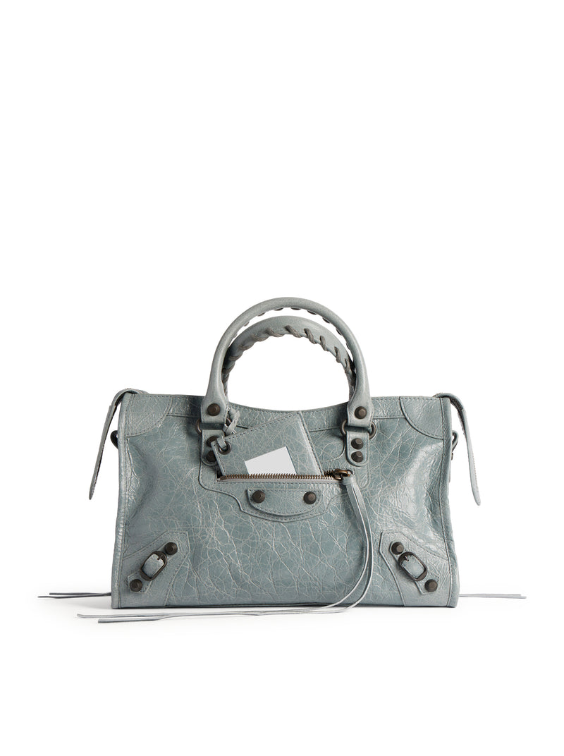 BORSA LE CITY PICCOLA IN PELLE DI AGNELLO ARENA GRIGIO-BLU CON FINITURE OTTONE