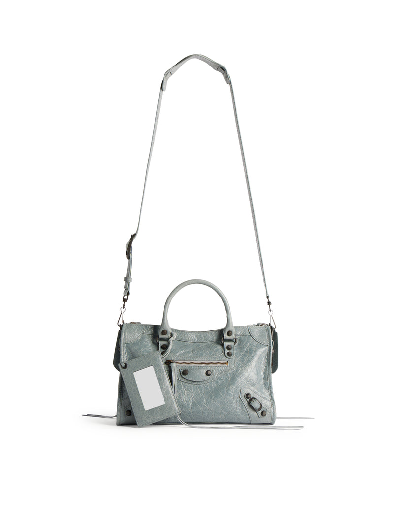 BORSA LE CITY PICCOLA IN PELLE DI AGNELLO ARENA GRIGIO-BLU CON FINITURE OTTONE