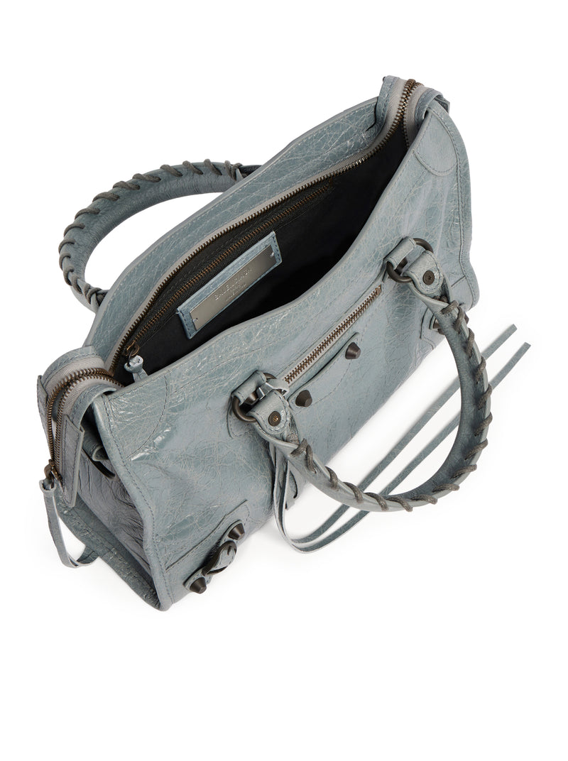 BORSA LE CITY PICCOLA IN PELLE DI AGNELLO ARENA GRIGIO-BLU CON FINITURE OTTONE