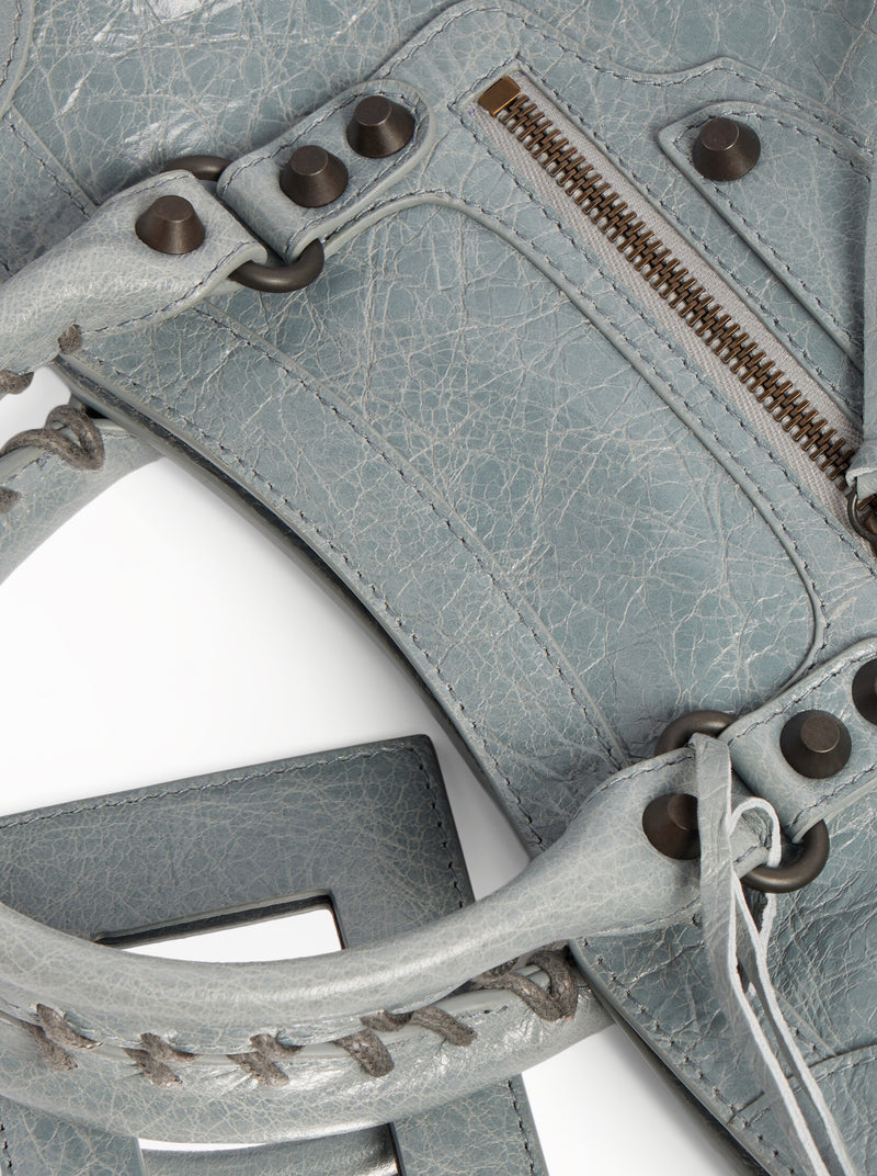 BORSA LE CITY PICCOLA IN PELLE DI AGNELLO ARENA GRIGIO-BLU CON FINITURE OTTONE