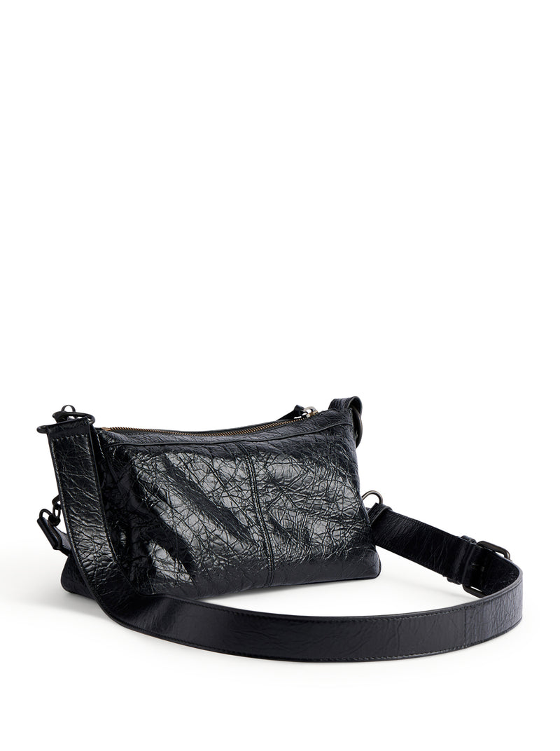 LE CITY MOTO MINI IN PELLE DI AGNELLO ARENA NERA CON FINITURE OTTONE