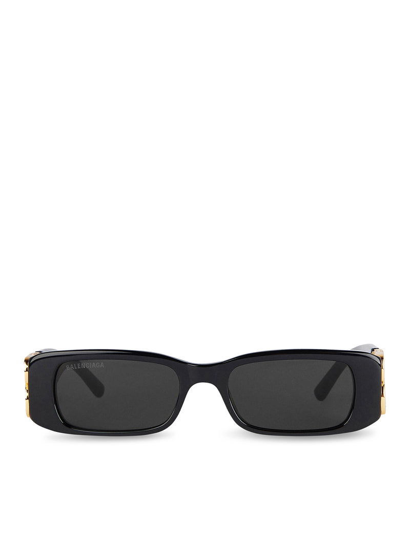 OCCHIALI DA SOLE DYNASTY RECTANGLE IN ACETATO NERO CON FINITURE DORATE