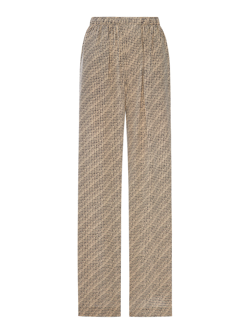 PANTALONI MONOGRAM IN CRÊPE DI SETA BEIGE E NERO