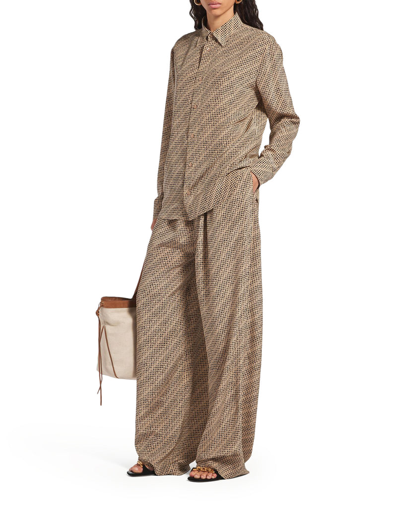 PANTALONI MONOGRAM IN CRÊPE DI SETA BEIGE E NERO