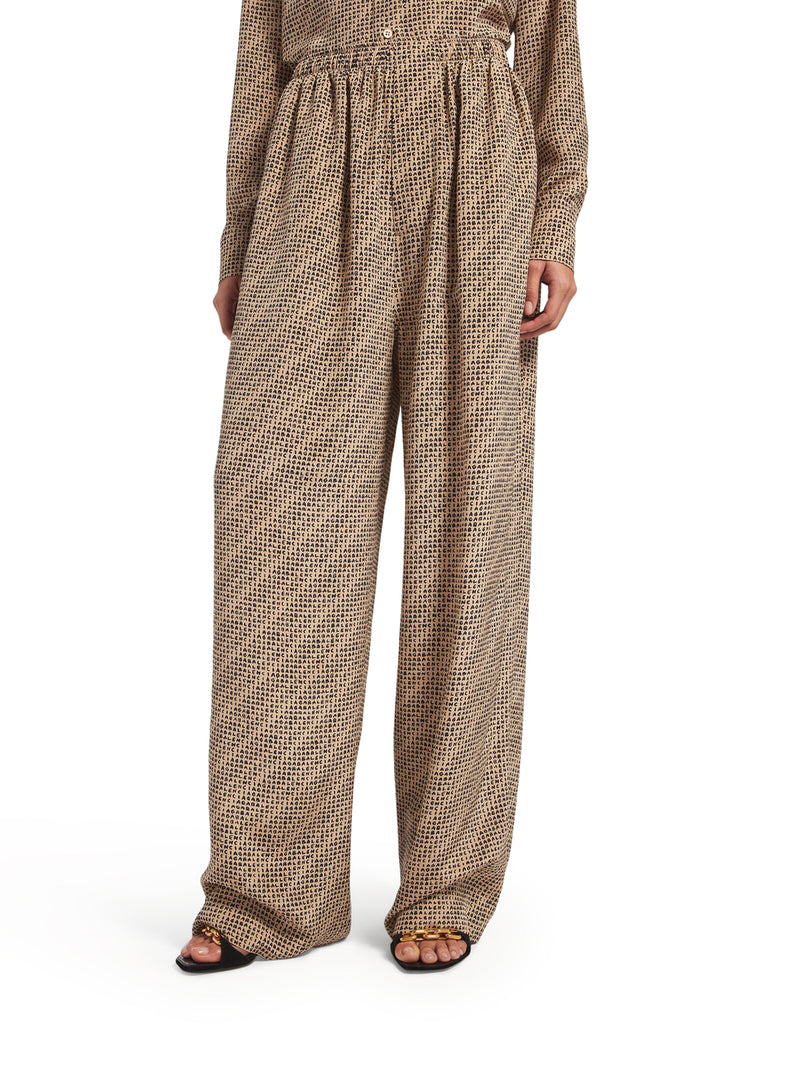 PANTALONI MONOGRAM IN CRÊPE DI SETA BEIGE E NERO
