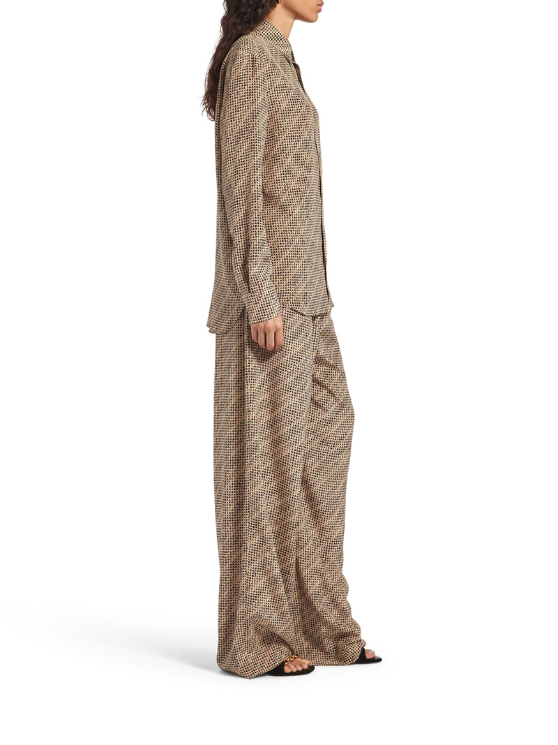 PANTALONI MONOGRAM IN CRÊPE DI SETA BEIGE E NERO