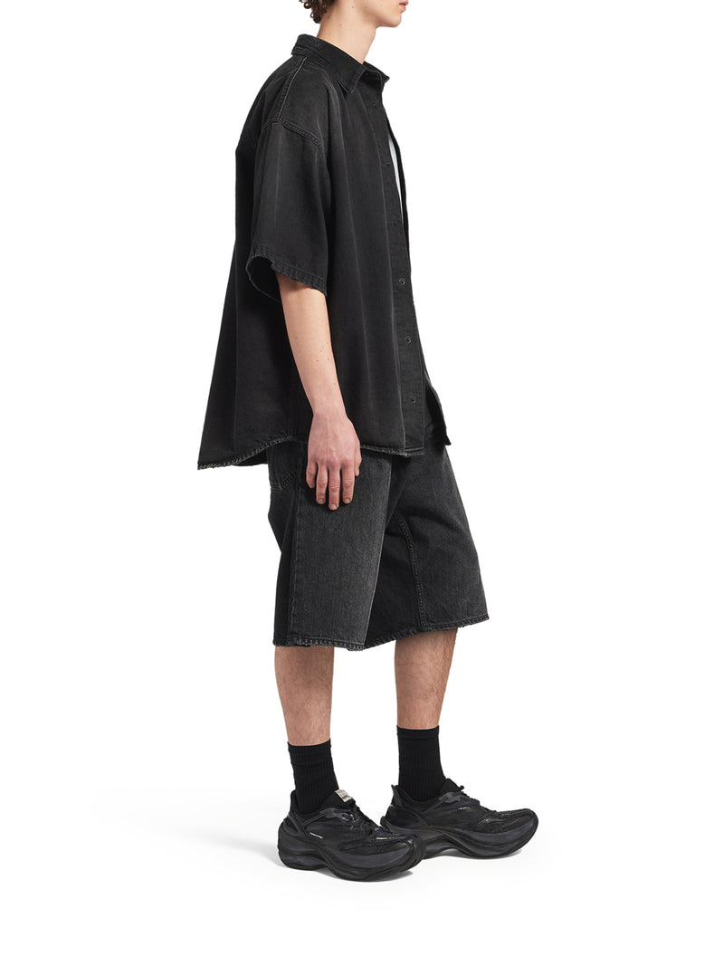 CAMICIA IBRIDA A MANICHE CORTE THE DOOR IN DENIM NERO