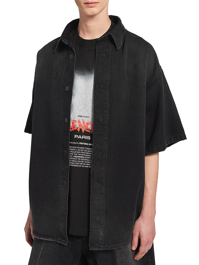 CAMICIA IBRIDA A MANICHE CORTE THE DOOR IN DENIM NERO
