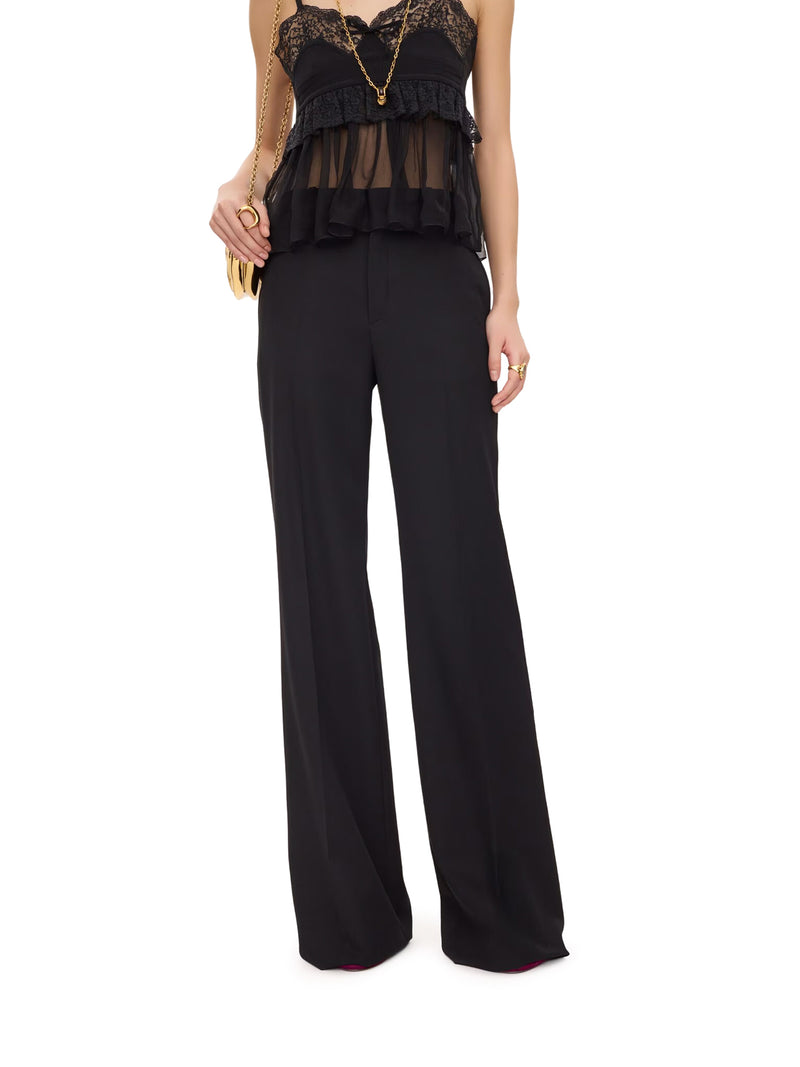 PANTALONI A SFONDA A VITA ALTA IN LANA GRAIN DE POUDRE