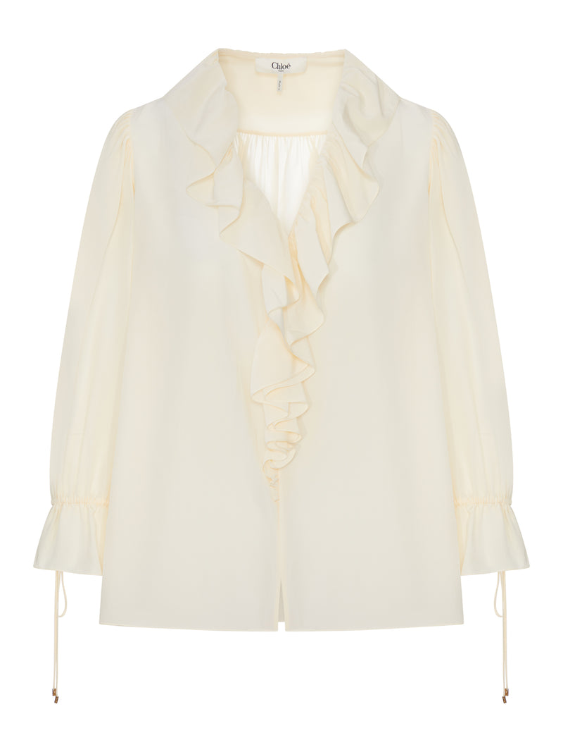 TOP CON VOLANT E SCOLLO A V IN CREPE DE CHINE