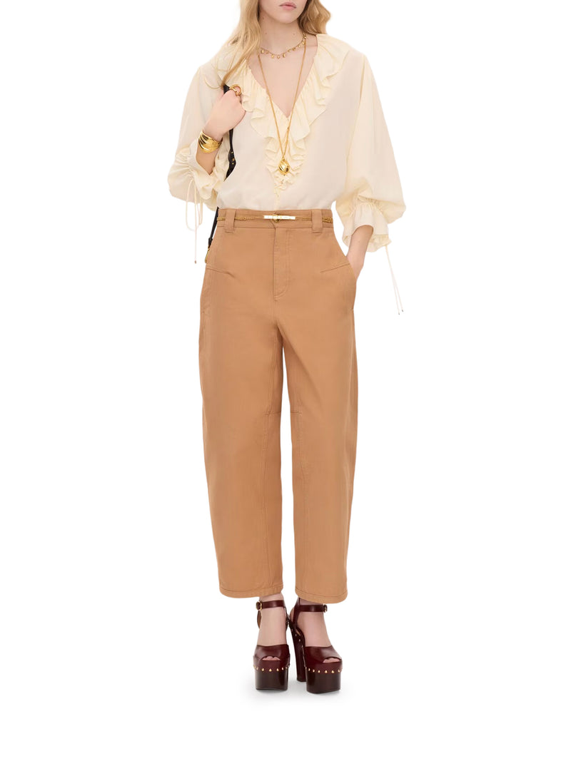 TOP CON VOLANT E SCOLLO A V IN CREPE DE CHINE