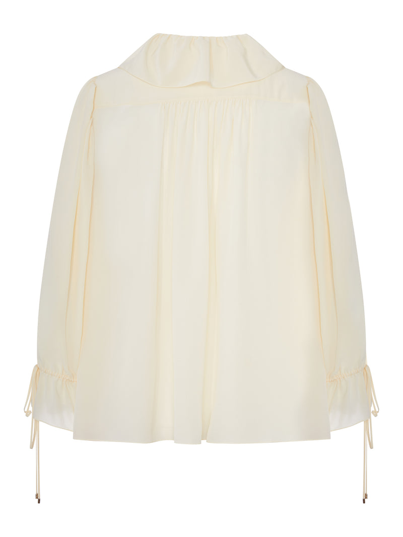 TOP CON VOLANT E SCOLLO A V IN CREPE DE CHINE