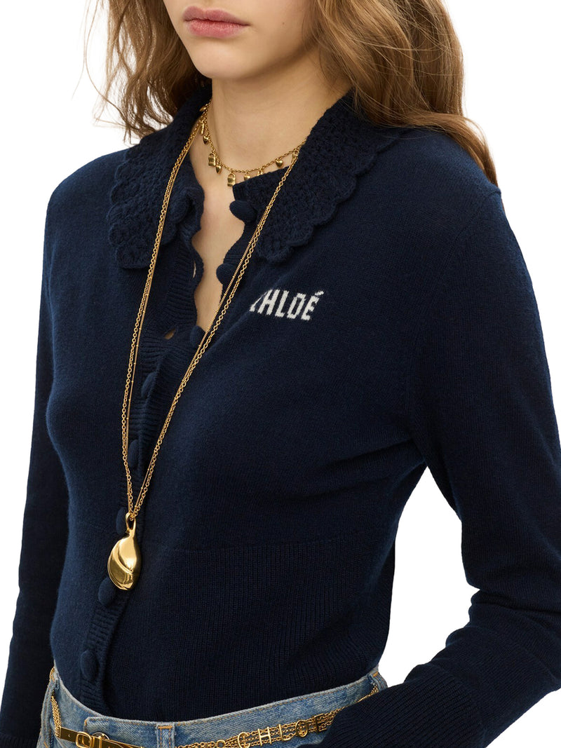 CARDIGAN CON LOGO IN MAGLIA DI LANA