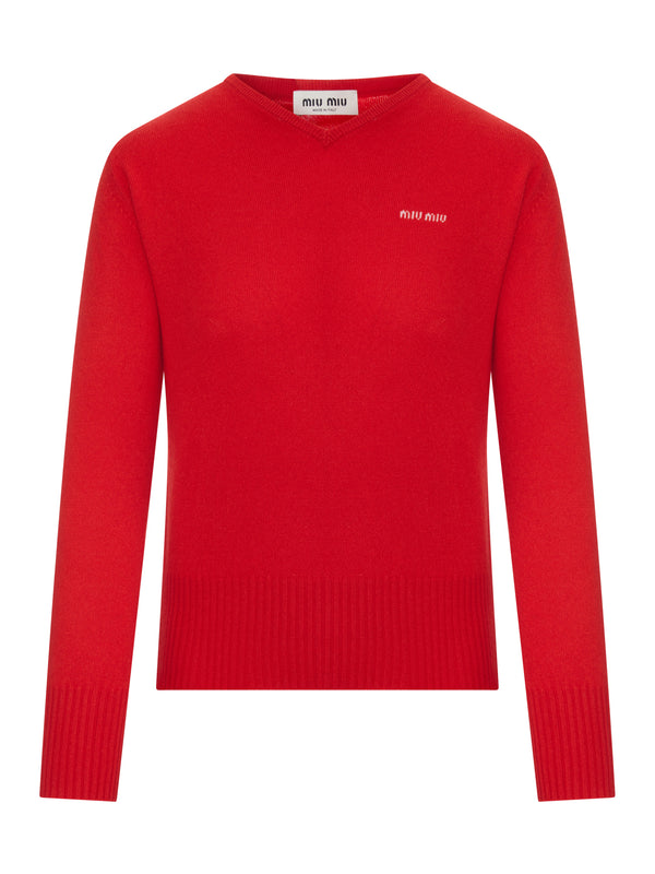 MAGLIA IN CASHMERE CON SCOLLO A V E LOGO