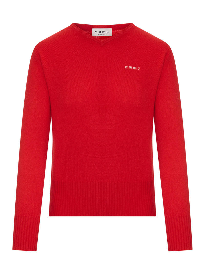 MAGLIA IN CASHMERE CON SCOLLO A V E LOGO