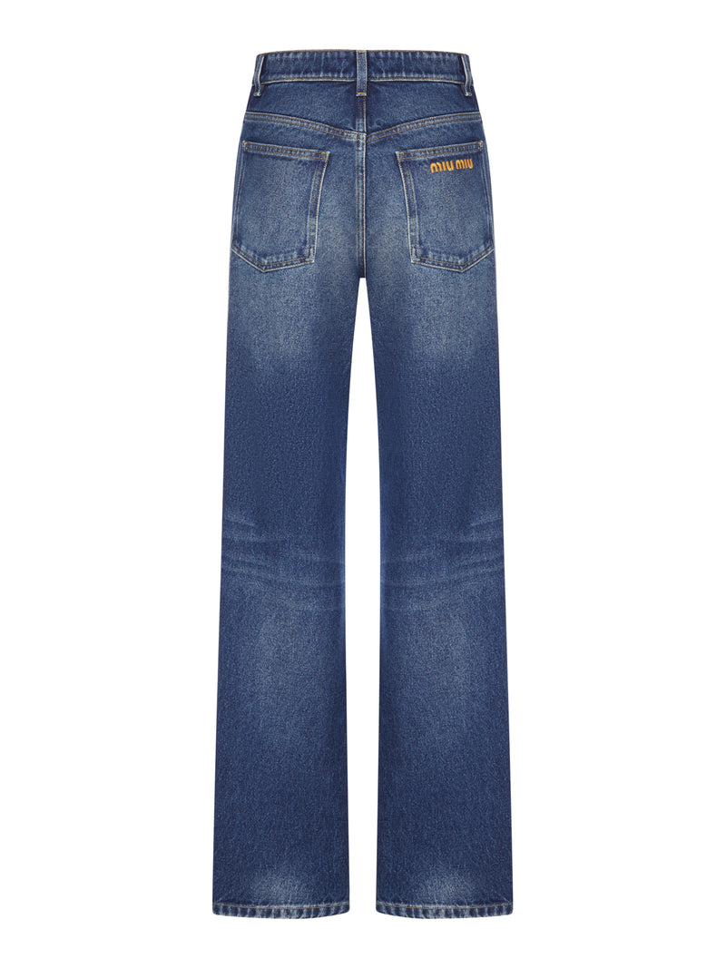 JEANS WIDE-LEG IN DENIM EFFETTO DÉLAVÉ